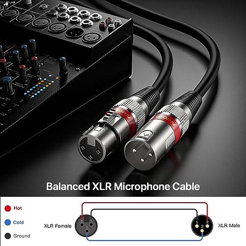 NUOSIYA Cable XLR 2m 6 paquet,Cable Microphone XLR Male Femelle, Balanced XLR vers XLR Câble Instrument pour Microphones, Enceint, Consol Mixag, Amplificateur