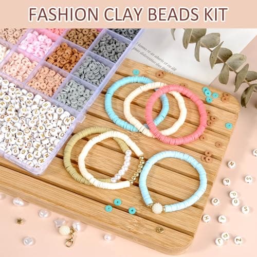 packra Perles Pour Bracelet, Perles Heishi 6mm Perle Plate pour Bracelet, 24 Couleurs Perles pour Bijoux Kit, Perles Polymère Perles Lettres pour Bijoux DIY Collier Bracelet Boucle D'oreille