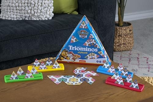 TRIOMINOS Junior - Edition Pat' Patrouille - Jeu de Dominos pour Enfants dès 3 Ans - Dominos à 3 côtés - Jeu d'Observation & Association - Double Face Triominos ou Puzzle - 1 à 4 Joueurs - 20 Min