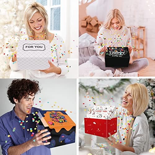 OFFCUP Explosion Confettis Boîte Cadeau, Carte d'anniversaire Happy Birthday Explosive avec Confettis pop-up, Cadeau d'anniversaire Créatif DIY 18.5 x 14 x 11 cm- Blanc FOR YOU
