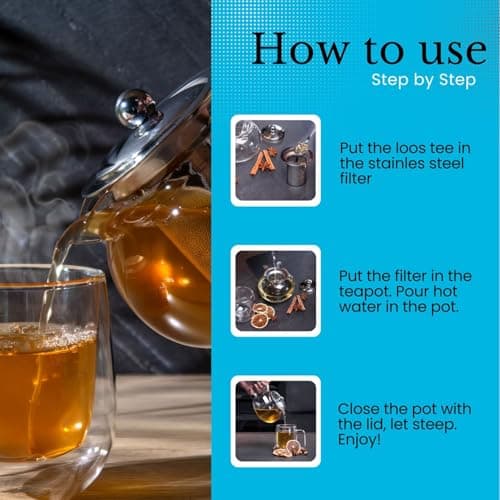 Intirilife Théière avec Filtre en Clair – 800ml Tisanière en Verre Borosilicaté avec Poignée Résistante à la Chaleur – Approprié pour Les Boissons Chaudes et Froides comme Le Thé, Le Café