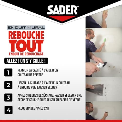 Sader Rebouche Tout – Enduit de Rebouchage Intérieur Prêt à l’Emploi – Tous Supports – Rebouchage et Égalisation de Trous et Fissures Jusqu’à 1 cm – Joint Plaque de Plâtre – 1 Tube 330 g