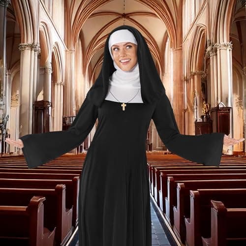 Fun Shack Costume Bonne Sœur Femme, Déguisement Halloween Religieuse, Coiffe Incluse, M