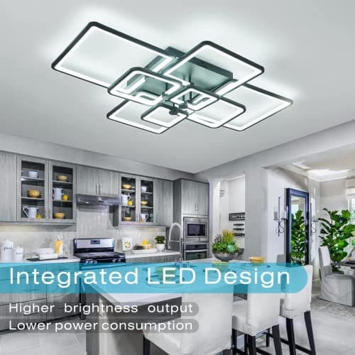 HIHIHOMY Plafonnier LED,L106cm Plafonnier Led Salon Dimmable avec Télécommande, Moderne Plafonnier Led Salon,Noir Plafonnier led 8-Light Creative Acrylique Design 120W 3000K-6500K