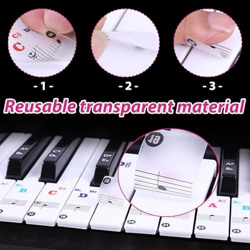 XPOOP Autocollants de Piano Autocollants de Piano ou de Clavier Colorés pour Claviers 88/61/49/37 Amovibles Autocollants de Clavier de Piano Touches Note Autocollant pour Touches Noires et Blanches