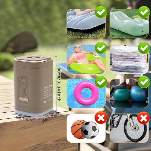 Mini Pompe à air Électrique avec 5 Buses, Gonfleur/Dégonfleur Portables avec Batterie Rechargeable et Adjustable Lumière LED, Pompe à Matelas d'air de Voyage, 2 en 1 Gonfle et Dégonfle Rapidement