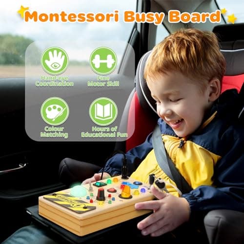 Ophy Busy Board Montessori Planche Activité Montessori Activity Board en Bois avec 9 Interrupteurs 16 Lampes LED Jouet en Bois Bebe Motricité Fine Jeux Educatif Cadeau pour 1 2 3 Ans Jouet Enfant