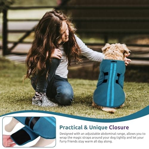 PUZAUKAL Pull pour Petit Chien,Pull-Overs pour Chien et Chat en Polaire Doux Veste Gilet Chien avec Harnais Pull Chaud pour Moyen Grand Chien Bleu Paon(S)