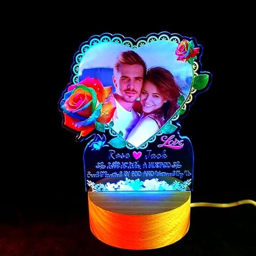 Lampe Personnalisé avec Photo, Cadre Photo Personnalisé Cadeau Noel Couple, Copain Copine, Cadeau Anniversaire Femme Homme, Idee Original Lumineux Cadeaux pour Elle, Romantique Valentin (Rose)