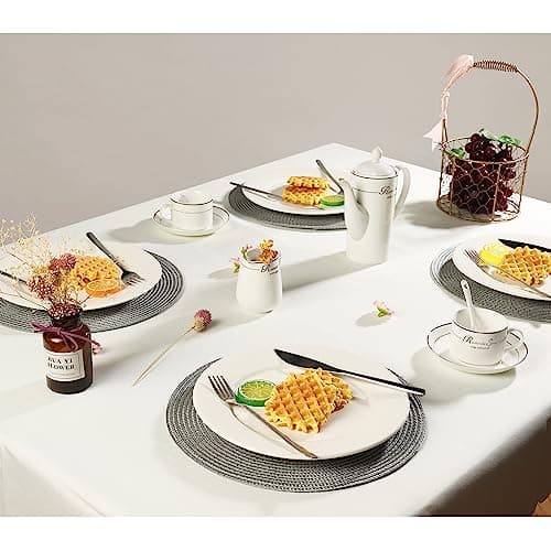 Set de Table Lot de 6,12.6 inch,Set de Table Rond Set de Table Plastique Polypropylène Lavables pour la Cuisine, la Table à Manger, Les fêtes, Les Mariages(Gris)