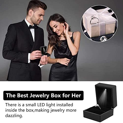 Salmue Boîte-cadeau de bijoux avec lumière LED, collier Bracelet bagues pendentif étui de rangement pour proposition de mariage fiançailles Saint-Valentin faveurs anniversaires breloques (Bague), 1, 1
