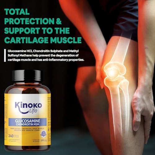 Glucosamine et Chondroïtine 240 gélules avec MSM, collagène marin, acide hyaluronique, curcuma, poivre noir, gingembre, boswellia et quercétine pour articulations, cartilage, os