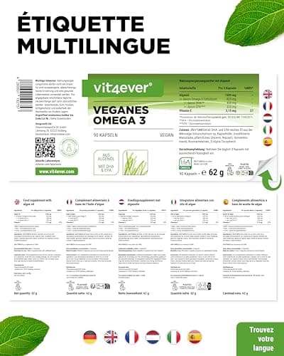 Oméga 3 Vegan - Premium : life'sTMOMEGA avec DHA & EPA d'huile d'algues sous forme de triglycérides - Faible en substances nocives - Dosage extra élevé - 90 capsules