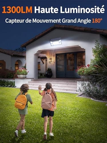 intelamp Lampe Solaire Exterieur, 4000mAh Lampe Solaire Exterieur Détecteur de Mouvement, 1300LM Projecteur Exterieur Solaire, adapté à la cour de la terrasse du garage du jardin