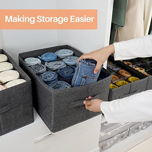 (Lot de 4) Organisateur armoire rangement tiroir vetement - 12 grilles boite de rangement pour vetements, jeans, pantalon, chandail, serviettes, t-shirts, Rangement penderie, Organisateur de placard