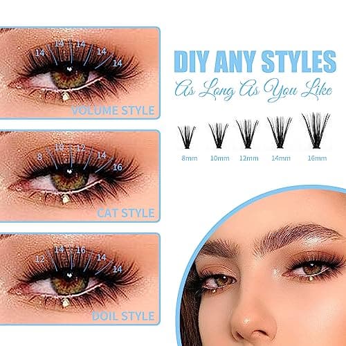 Kit Extension Cils Maison Faux Cils Individuel 240PCS, Bouquet D Curl 8-16mm avec Bond and Seal Applicateur Pince Crème Dissolvant de Colle DIY Gemerry Cils(30+40D-D)