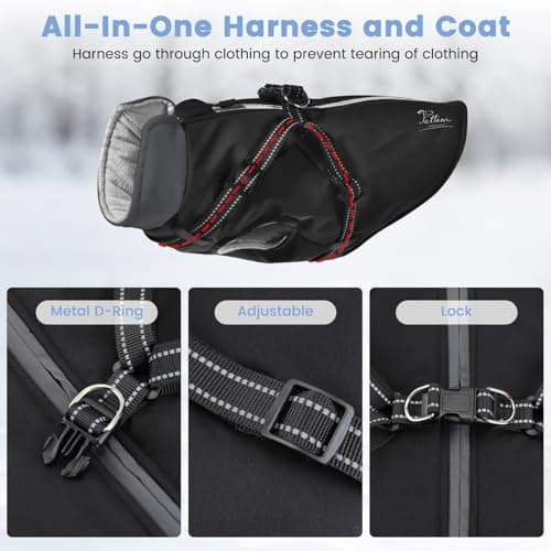PETTOM Manteaux Chiens Imperméable avec Harnais, Manteau d'hiver Robuste et Chaud pour Chien, Vêtement Chien avec Réfléchissante pour Petits, Moyens et Grands Chiens (Noir, L)