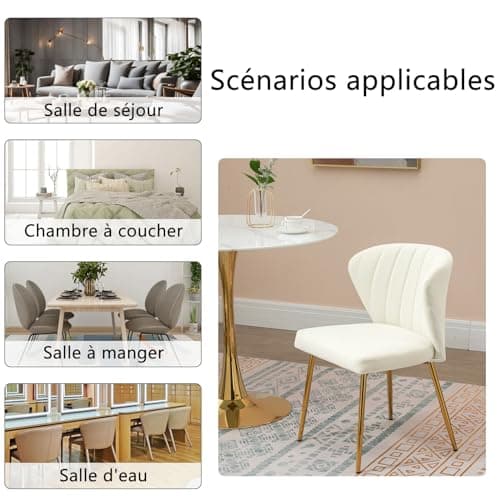 SEPNINE Lot de 2 Chaises de Salle à Manger, Chaises Scandinaves, Chaise en Velours pour Salle à Manger avec Dossier Ergonomique, Chaise de Salon avec Pieds en Métal Doré, Chaise de Cuisine Blanc