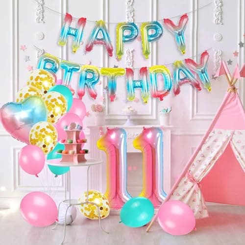 Ballon 11ème Anniversaire Rose, Décoration anniversaire fille 11 ans, Ballon 11ème Anniversaire, Décoration 11ème Anniversaire fille, Ballon 11 Joyeux Anniversaire, Ballon 11 Décoration anniversaire