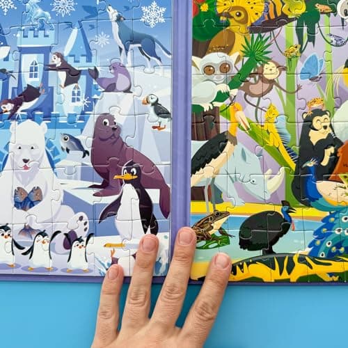 Quokka Puzzle Magnétiques Enfant de 3 à 5 Ans - 2x48 Pièces Jeux Puzzle de Voyage pour Enfants 4 6 Ans - Polaires et Jungle Animaux d'apprentissage Jouet d'Activités de Voiture pour Enfants 2 4 Ans