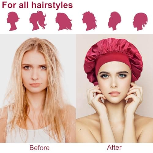 Kavya Bonnet Satin Cheveux Nuit, 3 Pcs Bonnet Soie Cheveux Nuit 4 Pcs Élastiques Caoutchouc, Charlotte Cheveux Nuit Convient Aux Soins Capillaires