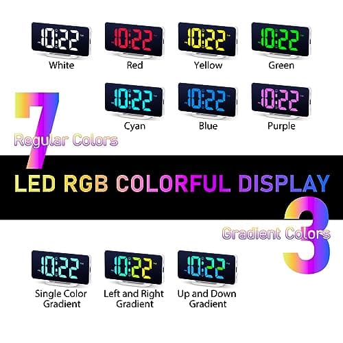 VINILITE Réveil Numérique Reveil Lumineux avec Veilleuse 10 Couleurs LED Horloge Digitale Luminosité Réglable, Fonction Snooze/ 2 Alarme/ 12/24H/ Port de Recharge USB (Blanc)