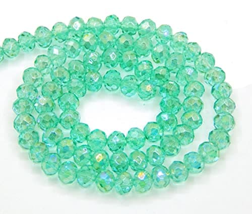Lot de 65 perles en cristal tchèque de Bohême - 8 x 6 mm - Perles tchèques à facettes, rondes, en verre CZ - Vert aqua AB