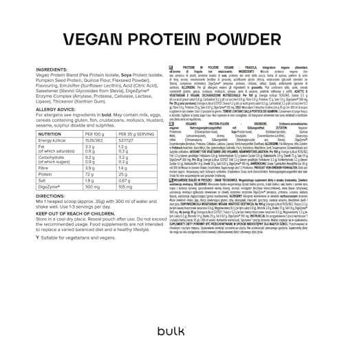 Bulk Vegan Protein Powder, Shake protéiné végétal, Strawberry, 500 g, New & Improved Formula