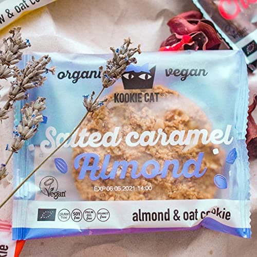 Kookie Cat Caramel Salé Amande-Biscuits Végétaliens Emballés Individuellement, Sans Gluten, Sans Soja, Biologique, Amande & Avoine-12 X 50g Multipack