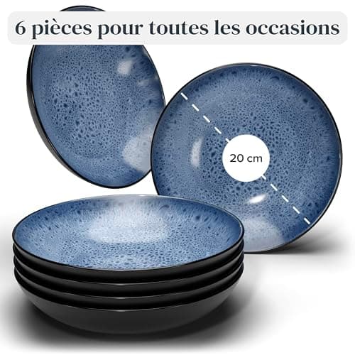 Ensemble Prestige de Services de Table: Assiettes Creuses en Porcelaine pour 6 Personnes - Élégantes Assiettes de Service pour une Expérience Culinaire Raffinée, Pure Living Noir Bleu Profond