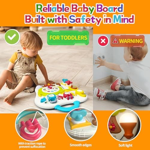 ROHSCE Montessori Busy Board - Tableau de Motricité Éducatif pour Bébé 1 à 3 Ans avec 13 Activités Musicales et Lumières LED, Jeux Sensoriels, Activités de Motricité Fine