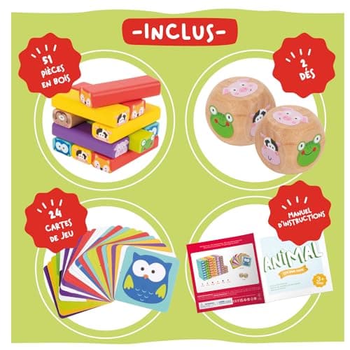 Nene Toys Tour 4 en 1 en Bois avec des Couleurs et Animaux - Jeu de Société Educatif pour Garçons et Filles De 3 à 9 Ans - Idéal comme Cadeau à Partager Entre Parents et Enfants