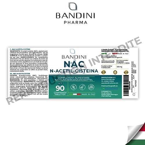 Bandini® NAC N-Acétyl-Cystéine 600 mg - Haute Biodisponibilité - Antioxydant, Synthèse du Glutathion - Soutient le système immunitaire - Sans Additifs - 100% Vegan - 90 Comprimés avec Acetyl Cysteine