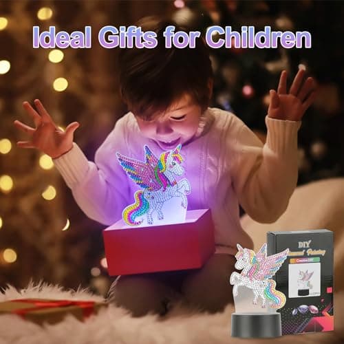 Set de Diamond Painting Lampe, Kit Diamond Painting Créative, Diamond Painting Enfant sur Diamant LED 7 Couleurs, Diamond Painting Licorne pour Cadeau de Vacances, Cadeau D'anniversaire