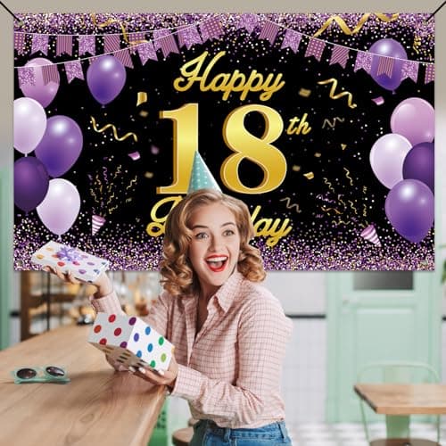 Koliphy Decoration Anniversaire 18 Ans, Violet Noir 18 Ans Banderole Joyeux Anniversaire Fête Photographie pour 18 Ans Deco Garçon Fille