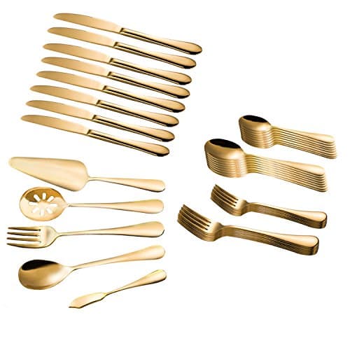 Magicpro Modern Royal Lot de 45 couverts en acier inoxydable Doré