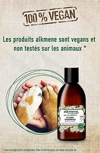 alkmene Shampooing bio à la camomille bio - shampoing pour cheveux ternes et cassants - shampoing anticasse végétal sans silicones, parabènes, huiles minérales, SLS et SLES (6x 250 ml)