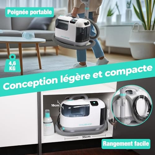 HAUSHOF StainZapper Vapo 3 en 1 Nettoyeur Vapeur de Tapis | Shampouineuse | Aspirateur Vapeur | Nettoyeur Profond, Désinfection | Pour Canapé Voiture et Tissus d'Ameublement | 1,8L+1,3L | 12KPa | 75dB