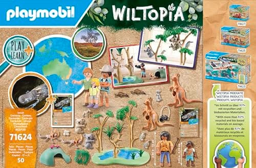 Playmobil 71624 Explorateurs avec Animaux australiens - Wiltopia - Comprend Deux Personnages, Une Mare, des Animaux Ainsi Que des Accessoires - Dès 4 Ans