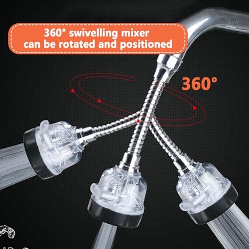Thapncow 360 °Pivotant mousseur avec 3 modes douchette evier cuisine robinet,Embout Robinet,Mitigeur evier cuisine tete de robinet rotative,pour Robinets M22 ou M24 pour Cuisine/Salle de Bain(Argenté)