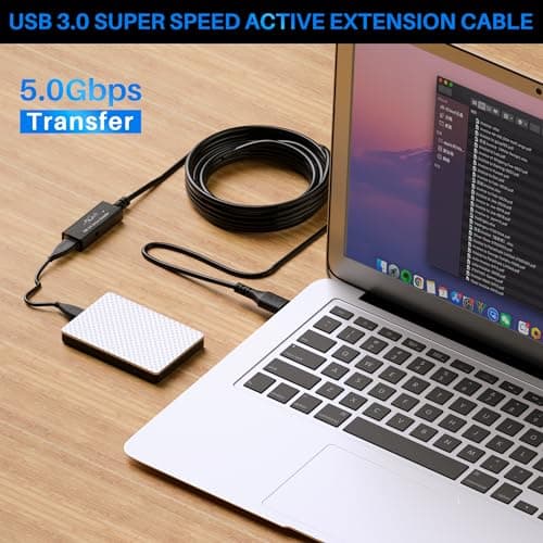 Mygatti Câble d'extension USB 3.0 mâle vers femelle actif de 5 mètres,avec 1 amplificateurs de signal,compatible avec ordinateurs portables,disques durs,VR,avec 5 attaches de câble