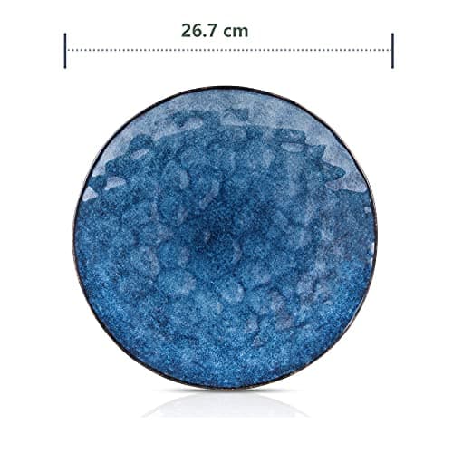 vicrays Assiette Plate à Dîner,4 Pièces, Grande Assiette en Céramique,26,7 cm,passent au micro-ondes, au four, au lave-vaisselle, résistantes aux rayures, en convient pour steak, pâtes, pizza (bleu)