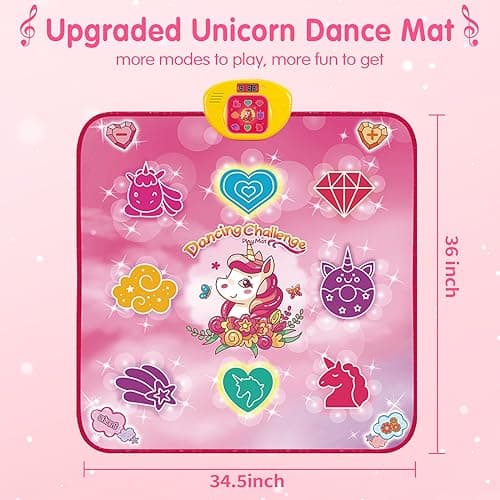 Tapis de Danse pour Enfants - Cadeau pour Fille - Tapis Musical avec 6 Modes de Jeu, Modes de défi, 9 lumières LED, Tapis de Jeu Licorne pour Enfants - Jouet d'anniversaire à partir de 3 Ans - Fille