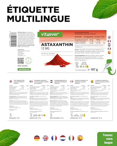 Astaxanthine 12 mg Depot - 150 capsules softgel - A partir de microalgues Haematococcus Pluvialis pures - Biodisponibilité optimisée avec de la vitamine E et de l'huile d'olive