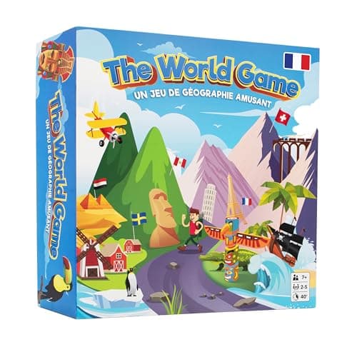 The World Game - Jeux de Plateau Géographie - Jeu Éducatif pour Enfant, Famille et Adultes - Cadeau Garçon 10-12 Ans - Carte du Monde Enfant - Français