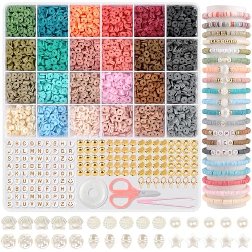 packra Perles Pour Bracelet, Perles Heishi 6mm Perle Plate pour Bracelet, 24 Couleurs Perles pour Bijoux Kit, Perles Polymère Perles Lettres pour Bijoux DIY Collier Bracelet Boucle D'oreille