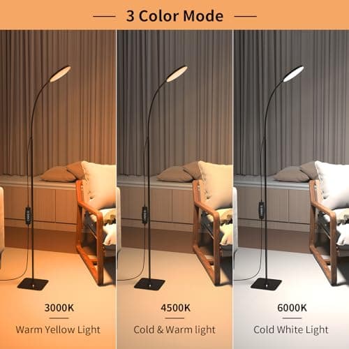 Mojimdo Lampadaire, [3 couleurs & 10 luminosités] Liseuse LED fine sur pied, Lampadaire flexible réglable par variateur pour chambre d'enfant, bureau, salon, coin lampe de chevet