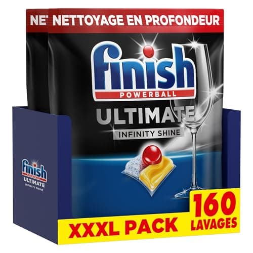 Finish Ultimate Infinity Shine Pastilles Lave-Vaisselle Citron, Imbattable contre les taches tenaces, 160 capsules