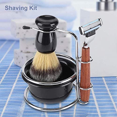 Ensemble de blaireau à raser 4 en 1, bol de rasage avec blaireau, bol à savon et support, coffret cadeau de rasage, bol à savon de rasage, kit de rasoir manuel professionnel pour homme