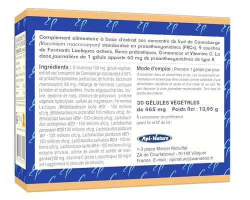 Complexe Canneberge et Probiotique Flore Intime Essence pure | 28,000mg Canneberge + Probiotiques + D-mannose | Sans Allergènes | 30 Gélules Végétales Api-Nature